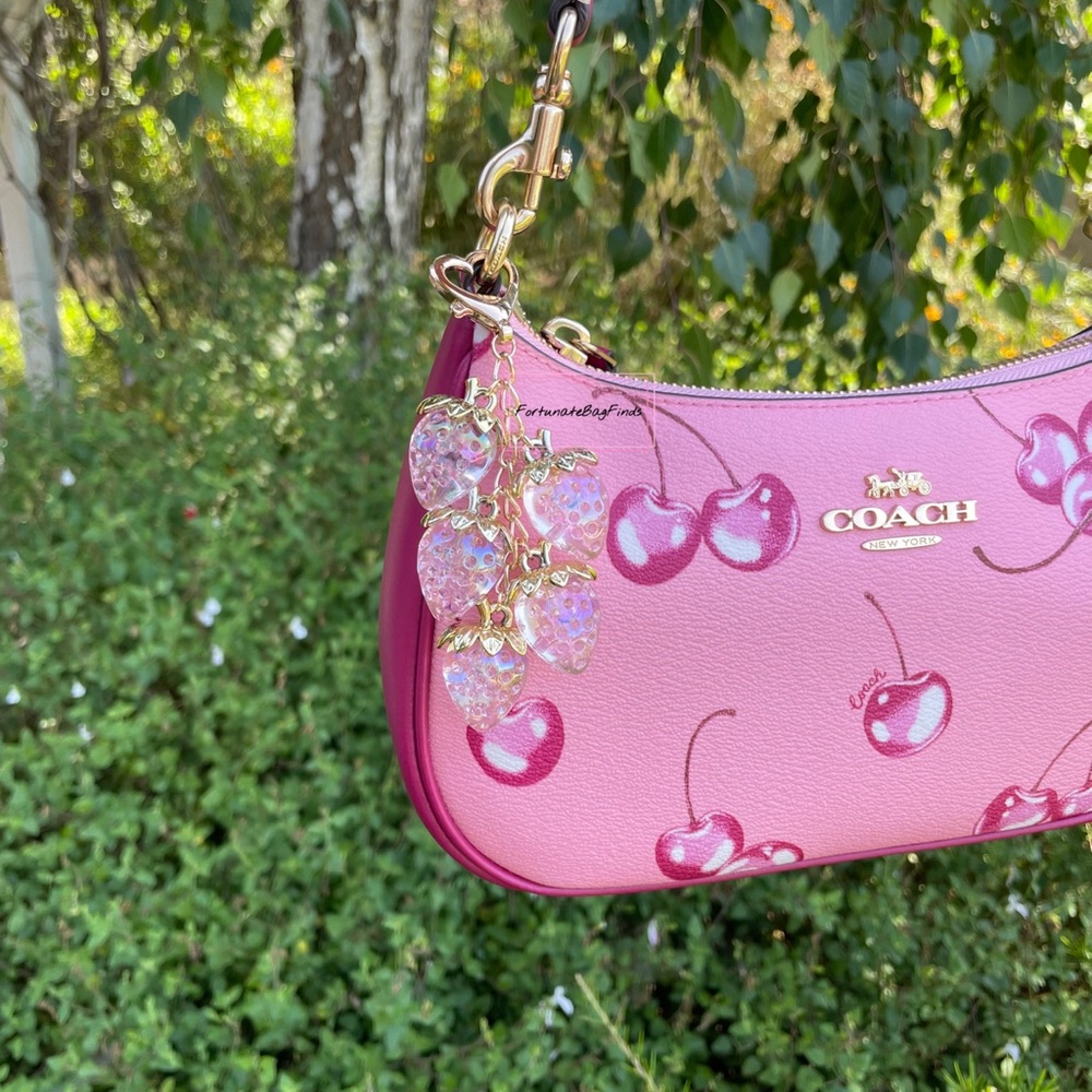 Iridescent Heart Strawberry Baby Pink Jelly Cluster Purse Bag Charm Kawaii Y2K - Picture 2 of 16